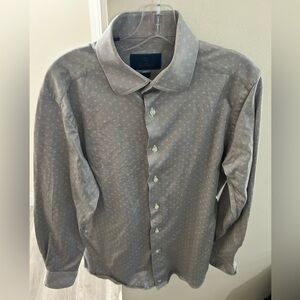 David Donahue Trim Fit Dress Shirt 16 32/33 Gray Patterned Button-Up